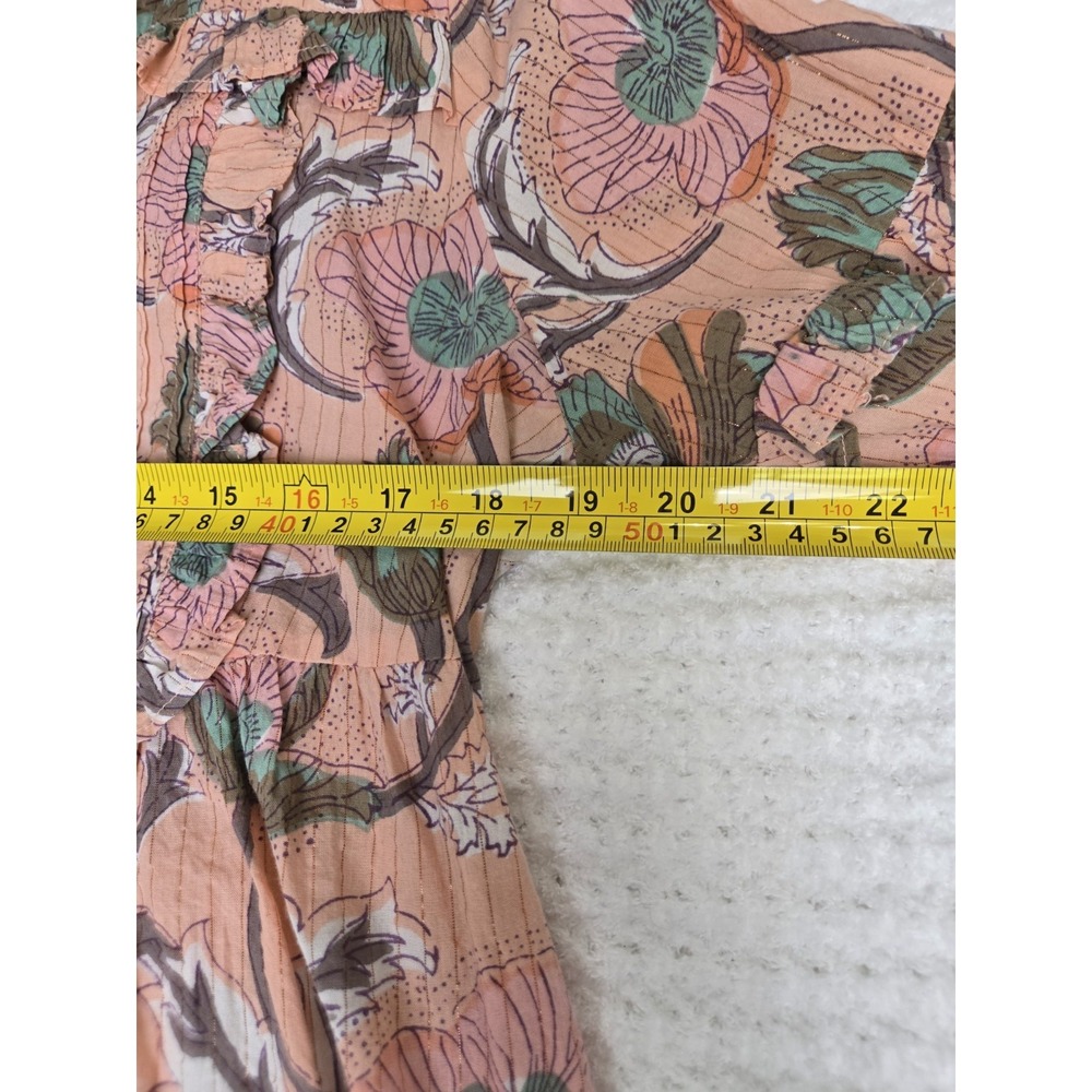 Ivy Jane Shimmer Ruffle V Neck‎ Blouse Top Peach Floral XS Tassel Accent - Picture 7 of 11